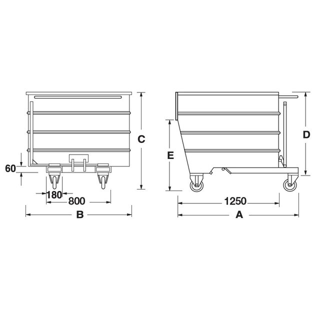 Chip Container 2000L Tipper Container LT-model for forklift