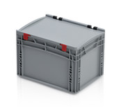 Bac de rangement 40x30x33,5 cm avec couvercle en plastique Euro conteneur poignées ouvertes Bac de rangement 40x30x33,5 cm avec couvercle en plastique Euro conteneur poignées ouvertes