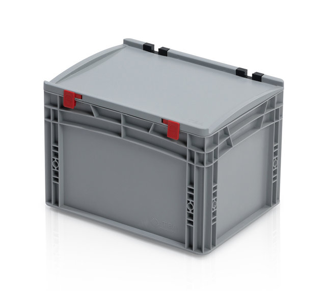 Bac de rangement 40x30x33,5 cm avec couvercle en plastique Euro conteneur poignées ouvertes Bac de rangement 40x30x33,5 cm avec couvercle en plastique Euro conteneur poignées ouvertes