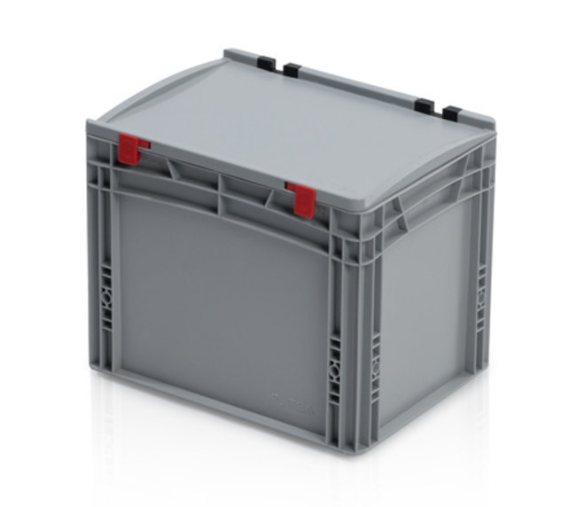 Bac de rangement 40x30x33,5 cm avec couvercle en plastique Euro conteneur poignées ouvertes Bac de rangement 40x30x33,5 cm avec couvercle en plastique Euro conteneur poignées ouvertes