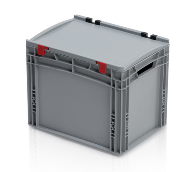 Bac de rangement 40x30x33,5 cm avec couvercle en plastique Euro conteneur poignées ouvertes Bac de rangement 40x30x33,5 cm avec couvercle en plastique Euro conteneur poignées ouvertes