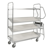 Kommissionier-Etagenwagen mit Gitterwänden 1395 × 470 × 1590 mm, 4 Regalböden, Tragkraft 250 kg