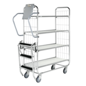 Kommissionier-Etagenwagen mit Gitterwänden 1395 × 470 × 1590 mm, 4 Regalböden, Tragkraft 250 kg