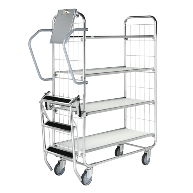 Kommissionier-Etagenwagen mit Gitterwänden 1395 × 470 × 1590 mm, 4 Regalböden, Tragkraft 250 kg