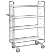 Kommissionier-Etagenwagen mit Gitterwänden 1395 × 470 × 1590 mm, 4 Regalböden, Tragkraft 250 kg