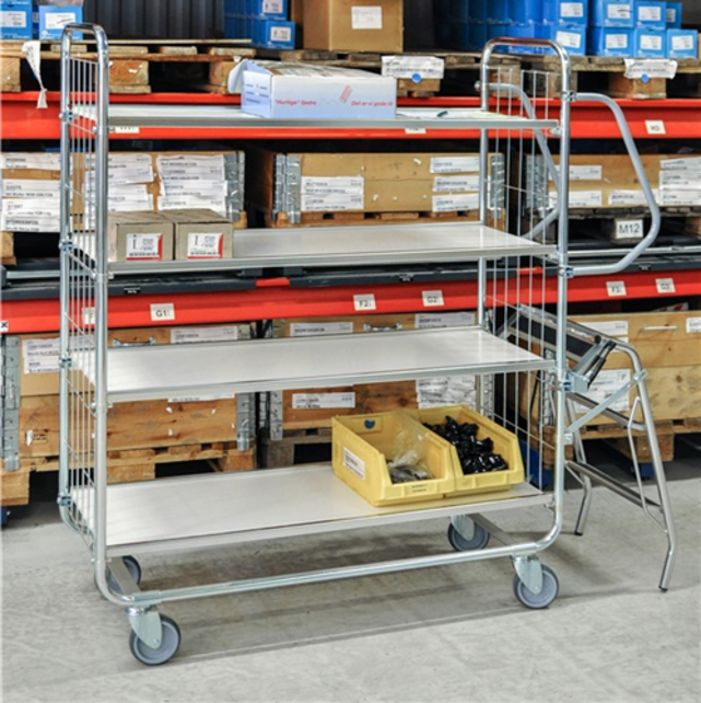 Order Picking Shelf Trolley Roll container 4 shelves zinced 1790 x 650 x 1695mm