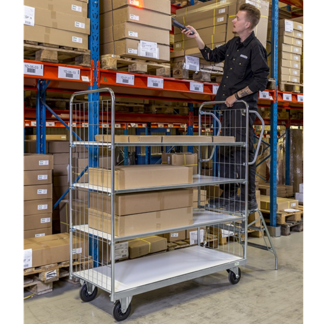 Chariot pour préparation de commandes pour magasin e-commerce 4 étagères zincé 1790 x 650 x 1695mm