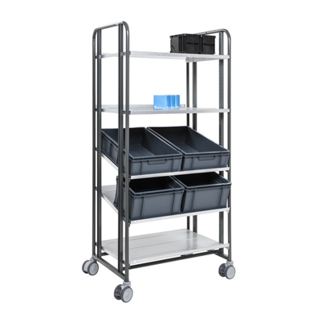 Kommissionierwagen mit Regalböden 877 × 638 × 1850 mm, Tragkraft 250 kg