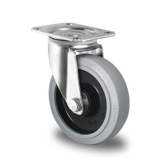 Swivel wheel 125mm 220kg Grey Elastic Rubber High-quality Polyamide