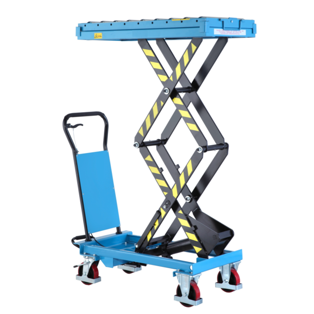 Lifting table trolley with roller conveyor track 300Kg or 500Kg 100x50