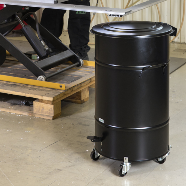 Waste bin 115 L Round  Black Galvanized Steel Retro  with lid