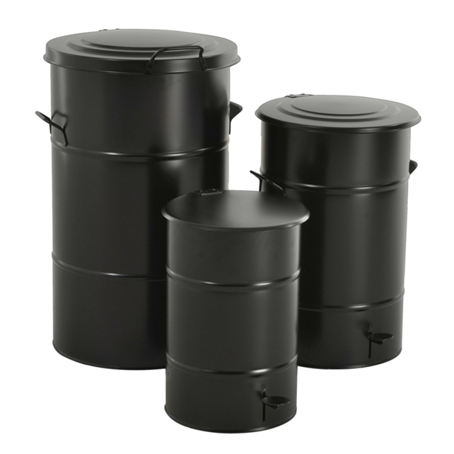 Waste bin 115 L Round  Black Galvanized Steel Retro  with lid