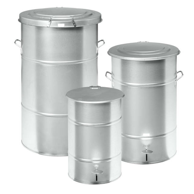 Abfallbehälter Stahl 160 l – Rund, verzinkt, Retro-Design mit Deckel