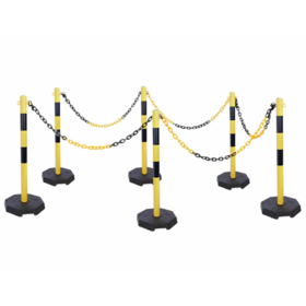 Poteaux en acier barrière lot de 6 avec chaîne en plastic 25 m base caoutchouc