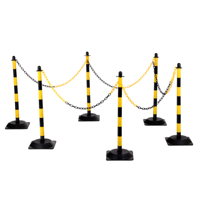 Kettingpalen von polyethyleen 6 Stuks 10m ketting Höhe 860 mm Ø40 mm schwarz/gelb