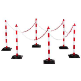Poteaux à chaîne en polyéthylène 6 pièces chaîne 10m hauteur 860 mm Ø40 mm Rouge/Blanc