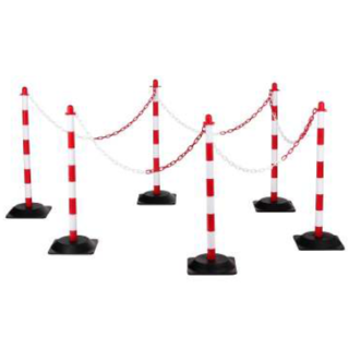 Kettingpalen van polyethyleen 6 Stuks 10m ketting hoogte 860 mm Ø40 mm Rood/Wit