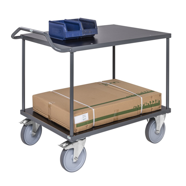 Tischwagen 1110 × 700 × 965 mm mit Schiebebügel und Arbeitsplatte mit Ablagen