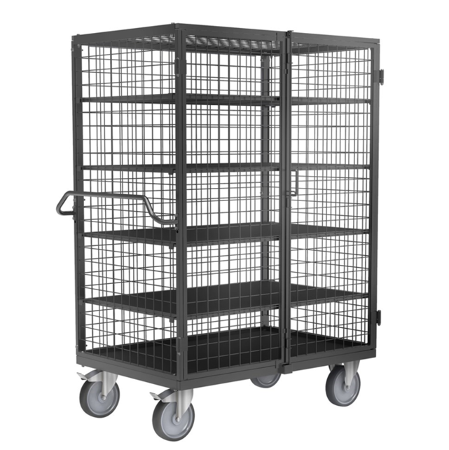 Diebstahlsicherer Rollcontainer mit Schiebebügel 1332 × 821 × 1765 mm, Tragkraft 500 kg