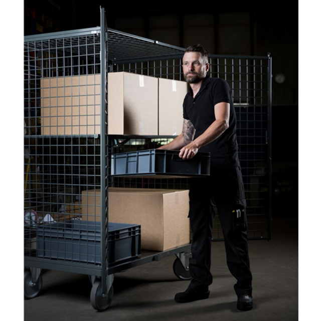 Diebstahlsicherer Rollcontainer mit Schiebebügel 1332 × 821 × 1765 mm, Tragkraft 500 kg
