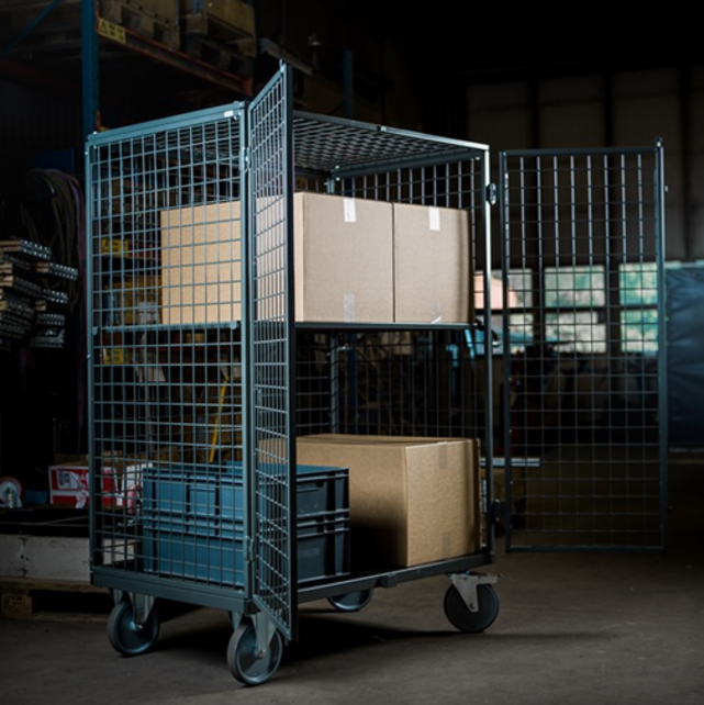 Diebstahlsicherer Rollcontainer mit Schiebebügel 1332 × 821 × 1765 mm, Tragkraft 500 kg