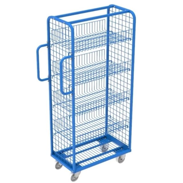 Etagenwagen Rollcontainer mit Griffen und Gitterböden – 700 x 400 x 1565 mm, 200 kg Traglast