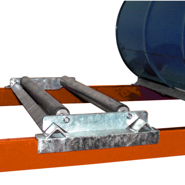 Drum rack shelves with sump tray 6x 200 Liter horizontal position Drum rack shelves with sump tray 6x 200 Liter horizontal position