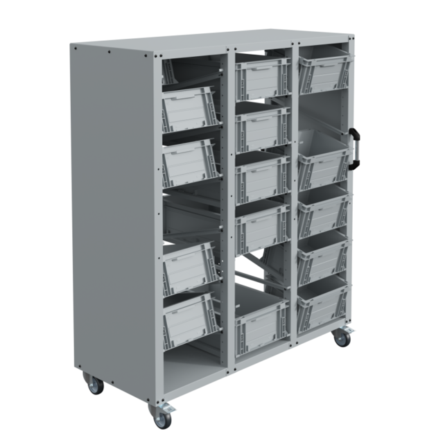 Chariot Rollbox pour bacs Europe 60 x 40 cm – 1 colonne, 4 ou 6 niveaux
