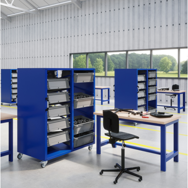 Chariot pour bac de rangement Eurobox  series Rollbox 3  colonnes