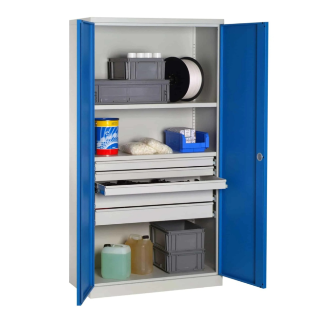 Werkplaatskasten, B1000 x D500 x H1950mm. Hoge kasten met scharnierende deuren