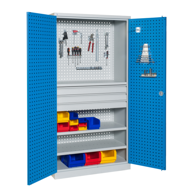 Perforated workshop cabinet for storage W1000xD500xH1950 mm