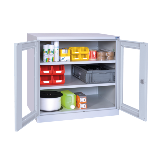 Cupboard with transparent doors, storage workshop cabinet W1000xD500xH1950 mm