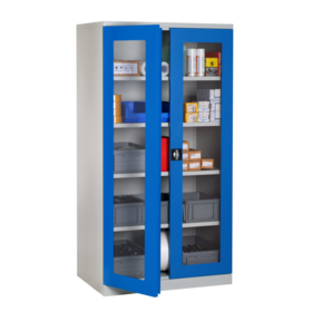 Cupboard with transparent doors, storage workshop cabinet W1000xD500xH1950 mm