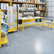 Plank met verdelers voor inpaktafel