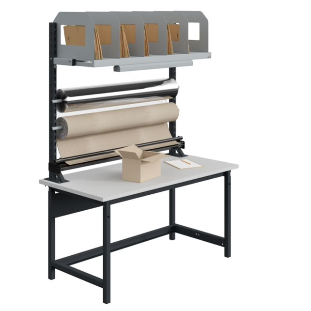 Shelf with dividers for packing table Shelf with dividers for packing table