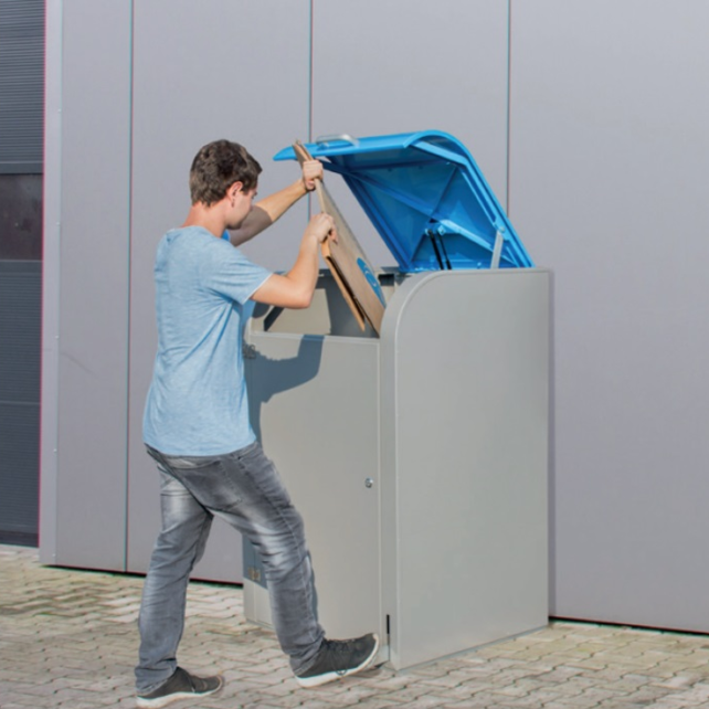 Überdachter Stauraum für eine 120-Liter-Mülltonne mit Klappdeckel