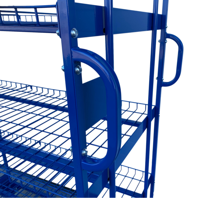 Orderpickwagen met 3 Schuine Draadgaas Legborden en Handgrepen – 1300 x 650 x 1900 mm