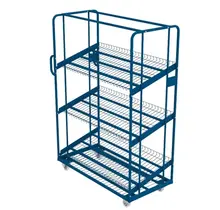 Chariot de Préparation de Commandes avec 3 Étagères Inclinées en Fil Métallique et Poignées – 1300 x 650 x 1900 mm