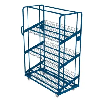 Chariot de Préparation de Commandes avec 3 Étagères Inclinées en Fil Métallique et Poignées – 1300 x 650 x 1900 mm