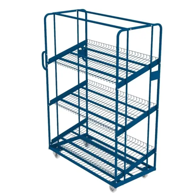 Orderpickwagen met 3 Schuine Draadgaas Legborden en Handgrepen – 1300 x 650 x 1900 mm