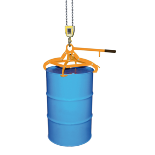 Lève-fût vertical avec grue, pince 4 points pour fûts en plastique et en acier