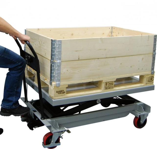 Heftafel mobiel 500Kg  Schaarhefwagen op wielen platform 120x80cm Euro pallet maat
