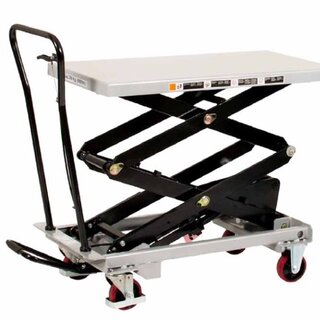 Hubtischwagen 300 kg – Hubhöhe 1585 mm, Plattform 1010 x 520 mm Doppelscheren