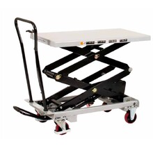 Hubtischwagen 800 kg – Hubhöhe 1410 mm, Plattform 1010 x 520 mm Doppelscheren