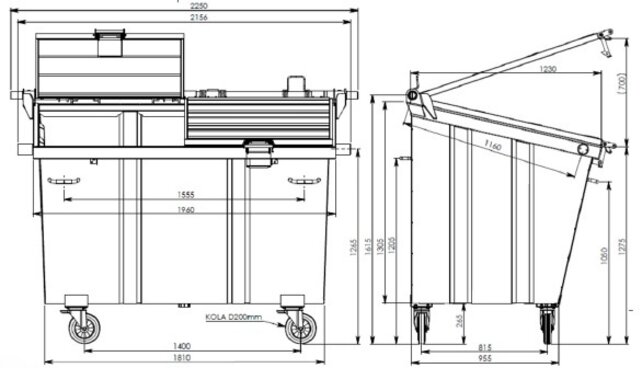 Steel waste container 2500L galvanized on wheels Steel waste container 2500L galvanized on wheels