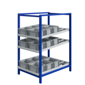 Rayonnage Fifo avec rail à rouleaux 3 niveaux D1360xH1800mm