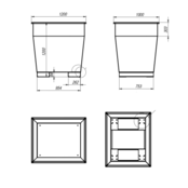 Galvanized steel container on wheels with insert tubes for forklift transport