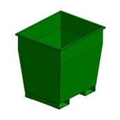 Galvanized steel container on wheels with insert tubes for forklift transport