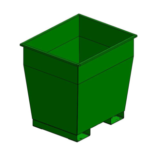 Galvanized steel container on wheels with insert tubes for forklift transport