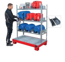 Horizontal storage and filling point drum shelf up to 9x60 Liters and cans